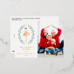 ballerina waterverf één foto folie feestdagen briefkaart<br><div class="desc">ballerina waterverf botanisch schattig kerstfeestfeest folie briefkaart.</div>