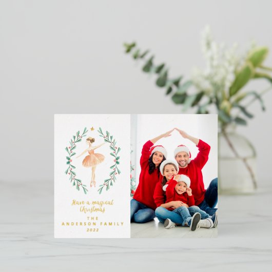 ballerina waterverf één foto folie feestdagen briefkaart (Staand Voorkant)