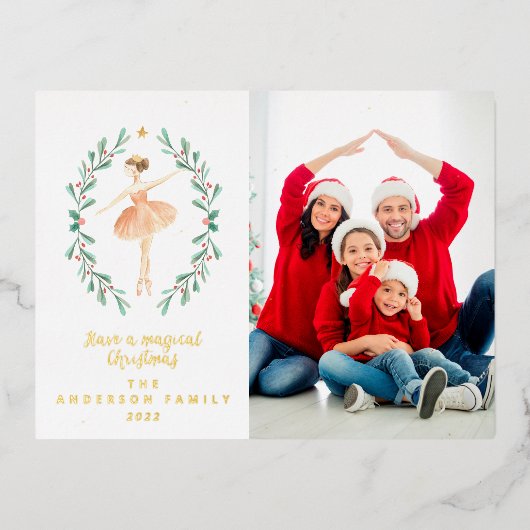 ballerina waterverf één foto folie feestdagen briefkaart (Voorkant)