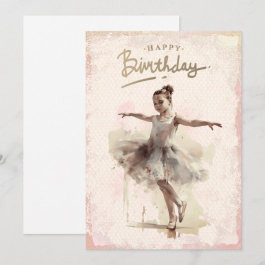 Ballerina Waterverf Happy Birthday Feestdagenkaart (Voorkant / Achterkant)