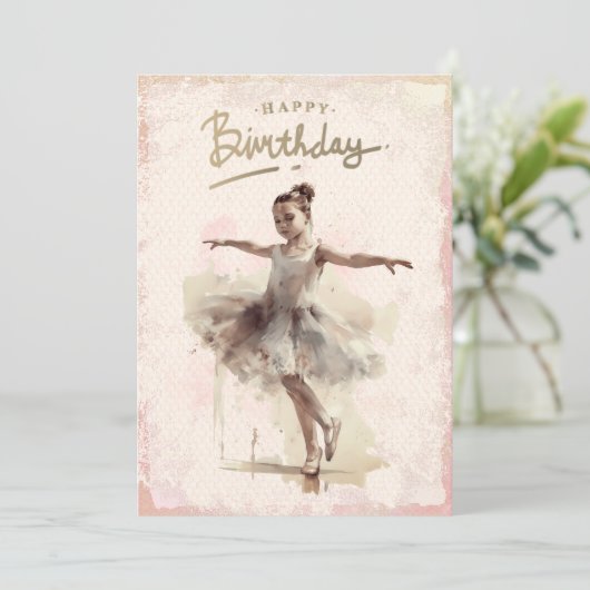 Ballerina Waterverf Happy Birthday Feestdagenkaart (Staand voorkant)