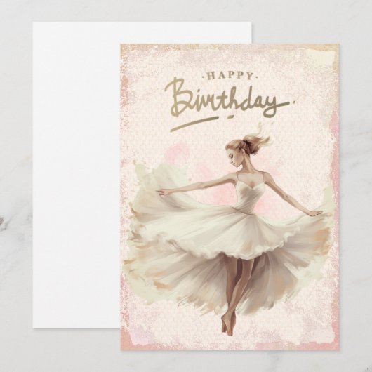 Ballerina Waterverf Happy Birthday Feestdagenkaart (Voorkant / Achterkant)