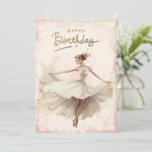 Ballerina Waterverf Happy Birthday Feestdagenkaart (Staand voorkant)