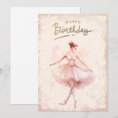 Ballerina Waterverf Happy Birthday Feestdagenkaart (Voorkant / Achterkant)