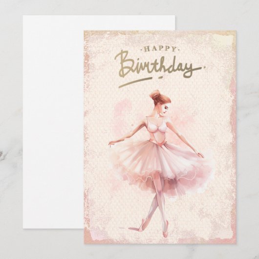 Ballerina Waterverf Happy Birthday Feestdagenkaart (Voorkant / Achterkant)