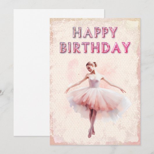 Ballerina Waterverf Happy Birthday Feestdagenkaart (Voorkant / Achterkant)