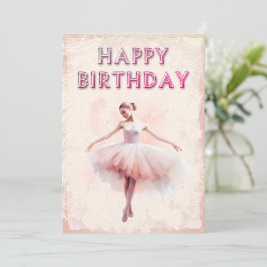 Ballerina Waterverf Happy Birthday Feestdagenkaart (Staand voorkant)