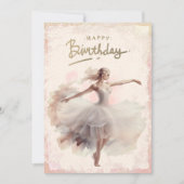 Ballerina Waterverf Happy Birthday Feestdagenkaart (Voorkant)