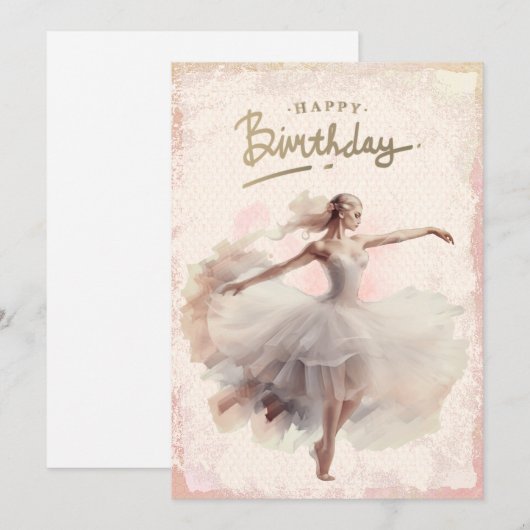 Ballerina Waterverf Happy Birthday Feestdagenkaart (Voorkant / Achterkant)