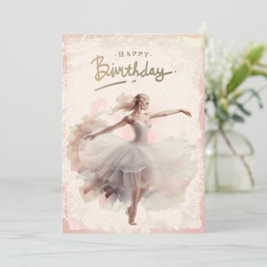 Ballerina Waterverf Happy Birthday Feestdagenkaart (Staand voorkant)