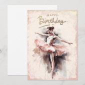 Ballerina Waterverf Happy Birthday Feestdagenkaart (Voorkant / Achterkant)