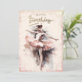 Ballerina Waterverf Happy Birthday Feestdagenkaart (Staand voorkant)