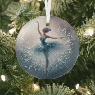 Ballerina winterblauw shimmer glas ornament