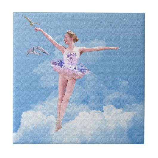 Ballerina, wolken, vogeltegel tegeltje (Voorkant)