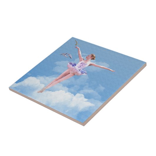 Ballerina, wolken, vogeltegel tegeltje (Zijkant)