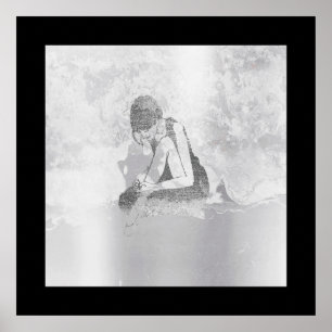 Ballerina Woman Body Silver Grey Wall Cement Poster