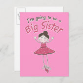 Ballerina wordt grote zus aankondigingskaart (Voorkant / Achterkant)