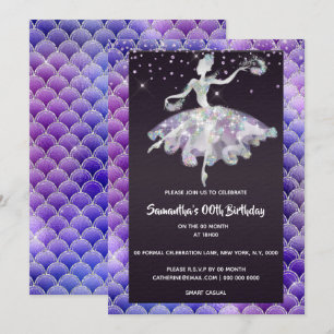 Ballerina zeemeermin glitter roze paarse meisjes f kaart