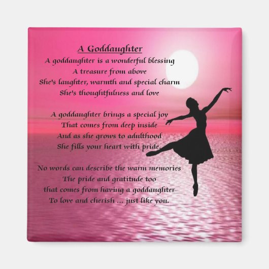 Ballerina Zonsondergang Goddochter Gedicht Magneet (Voorkant)