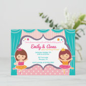 Ballerina zuster tweeling verjaardagsfeestje uitno kaart (Staand voorkant)