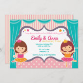 Ballerina zuster tweeling verjaardagsfeestje uitno kaart (Voorkant / Achterkant)