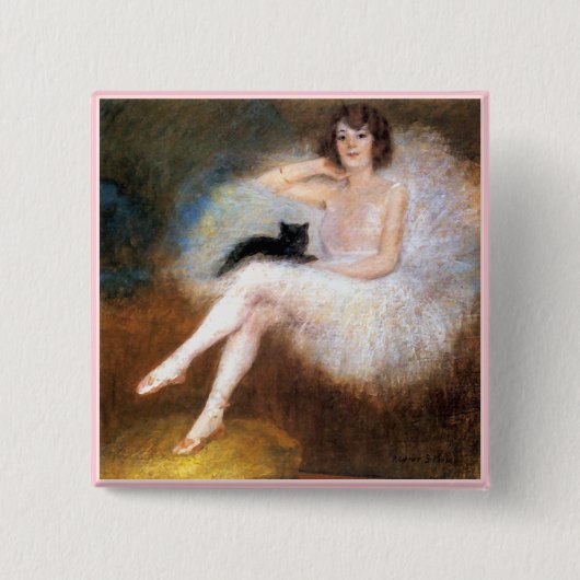 Ballerina & Zwarte Kat Vierkante Button 5,1 Cm (Voorkant)