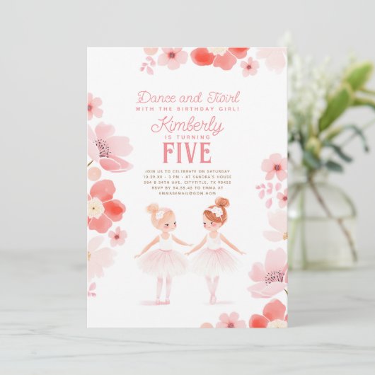 Ballerinas Ballet Bloemen Verjaardagsfeest Kaart (Staand voorkant)