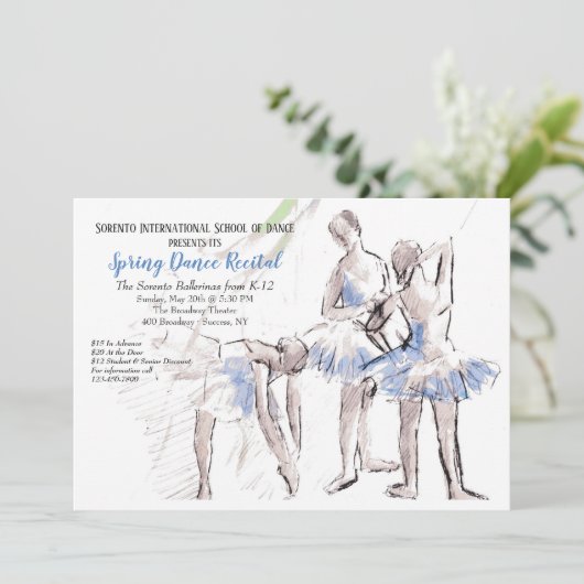Ballerinas Dancing School Invitation Kaart (Staand voorkant)