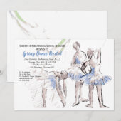 Ballerinas Dancing School Invitation Kaart (Voorkant / Achterkant)