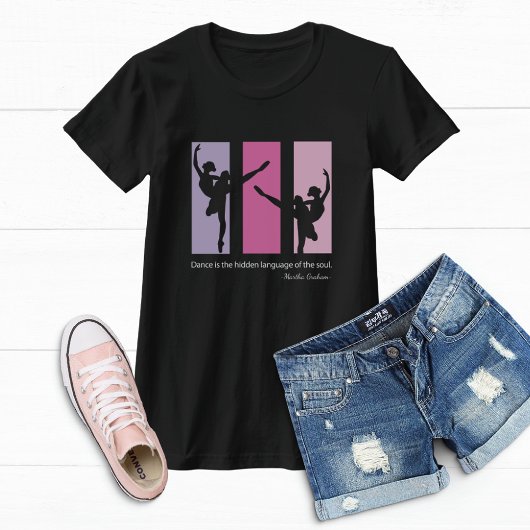 Ballerinas dansend op roze rechthoeken t-shirt