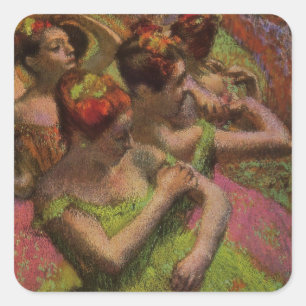Ballerina's die hun jurken aanpassen (Edgar Degas) Vierkante Sticker
