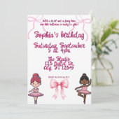 Ballerina's en Bows verjaardagsfeestje Uitnodiging (Staand voorkant)