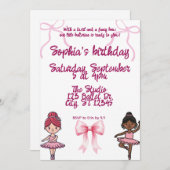 Ballerina's en Bows verjaardagsfeestje Uitnodiging (Voorkant / Achterkant)