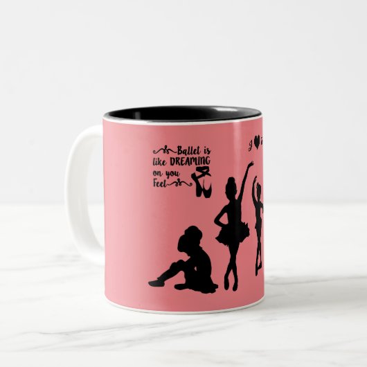 Ballerina's mok met twee tonnen koffie. (Voorkant links)