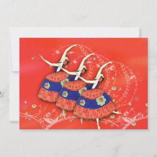 Ballerinas Spring Ballet in Red Invitation Kaart