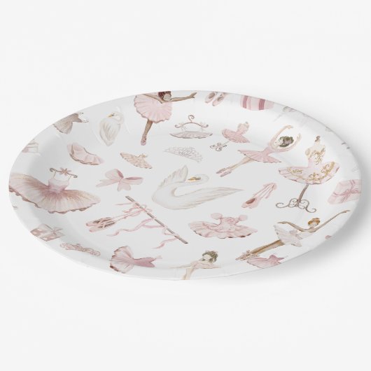 Ballerinas waterverf blush roze verjaardagsfeestje papieren bordje (Gekanteld)