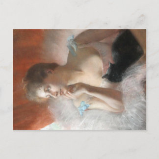 Ballerine avec un chat Pierre Carrier-Belleuse Feestdagenkaart