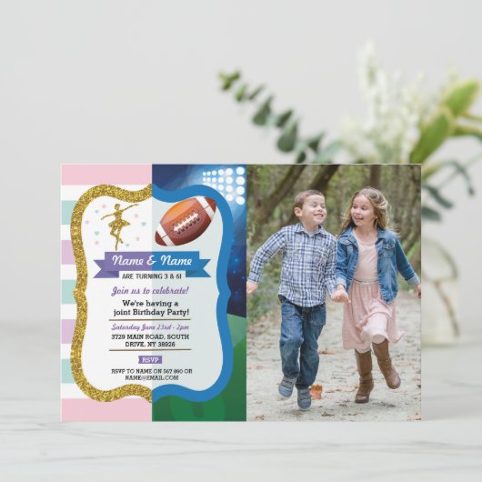 Ballet & Amerikaans Football Joint Birthday Sports Kaart (Staand voorkant)