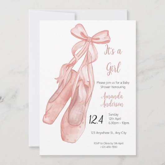 Ballet babyshower uitnodiging voor meisjes (Voorkant)