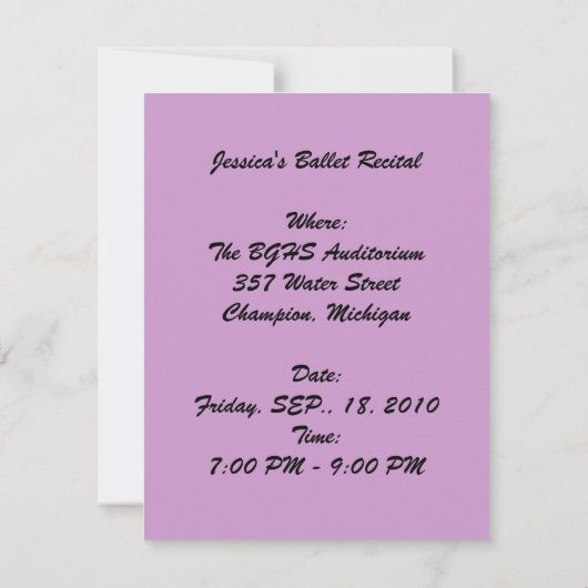 Ballet Ballerina & Flowers PARTIJINVITATIE Uitnodi Kaart (Achterkant)