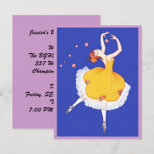 Ballet Ballerina & Flowers PARTIJINVITATIE Uitnodi Kaart (Voorkant / Achterkant)
