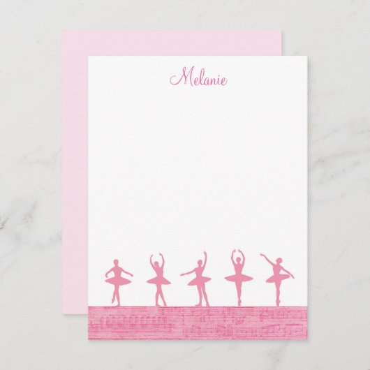 Ballet Ballerina Girly Pink Sjabloon Note Card (Voorkant / Achterkant)