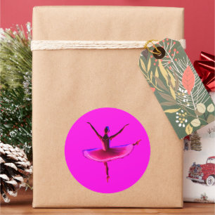 Ballet Ballerina Pose Gloeiende Violet Kleuren Ronde Sticker