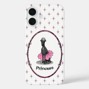 Ballet Ballerina Princess Greyhound Dog (zwart) iPhone 16 Hoesje