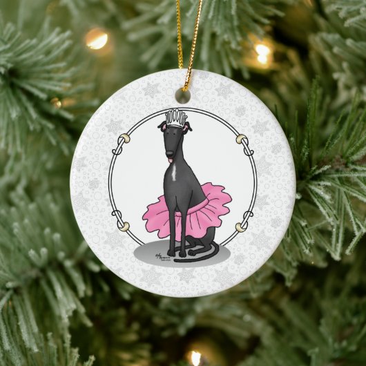 Ballet Ballerina Princess Greyhound Dog (zwart) Keramisch Ornament (Boom)