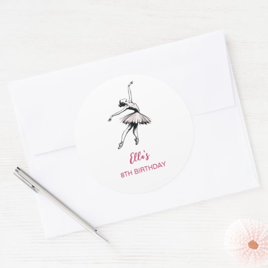Ballet Ballerina Verjaardagsfeestje Meisje Ronde Sticker (Envelop)
