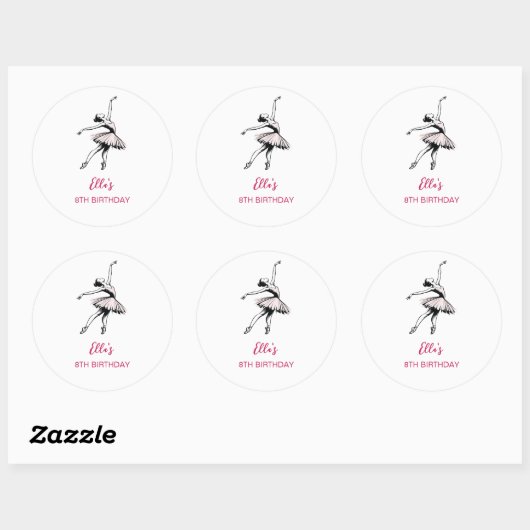 Ballet Ballerina Verjaardagsfeestje Meisje Ronde Sticker (Vel)