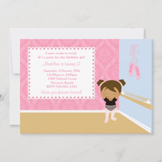 Ballet Birthday Party Invitation Kaart (Voorkant)