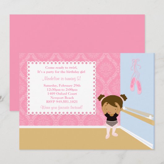 Ballet Birthday Party Invitation Kaart (Voorkant / Achterkant)