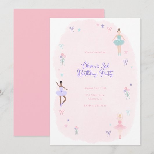Ballet Birthday Party Invitation Kaart (Voorkant / Achterkant)